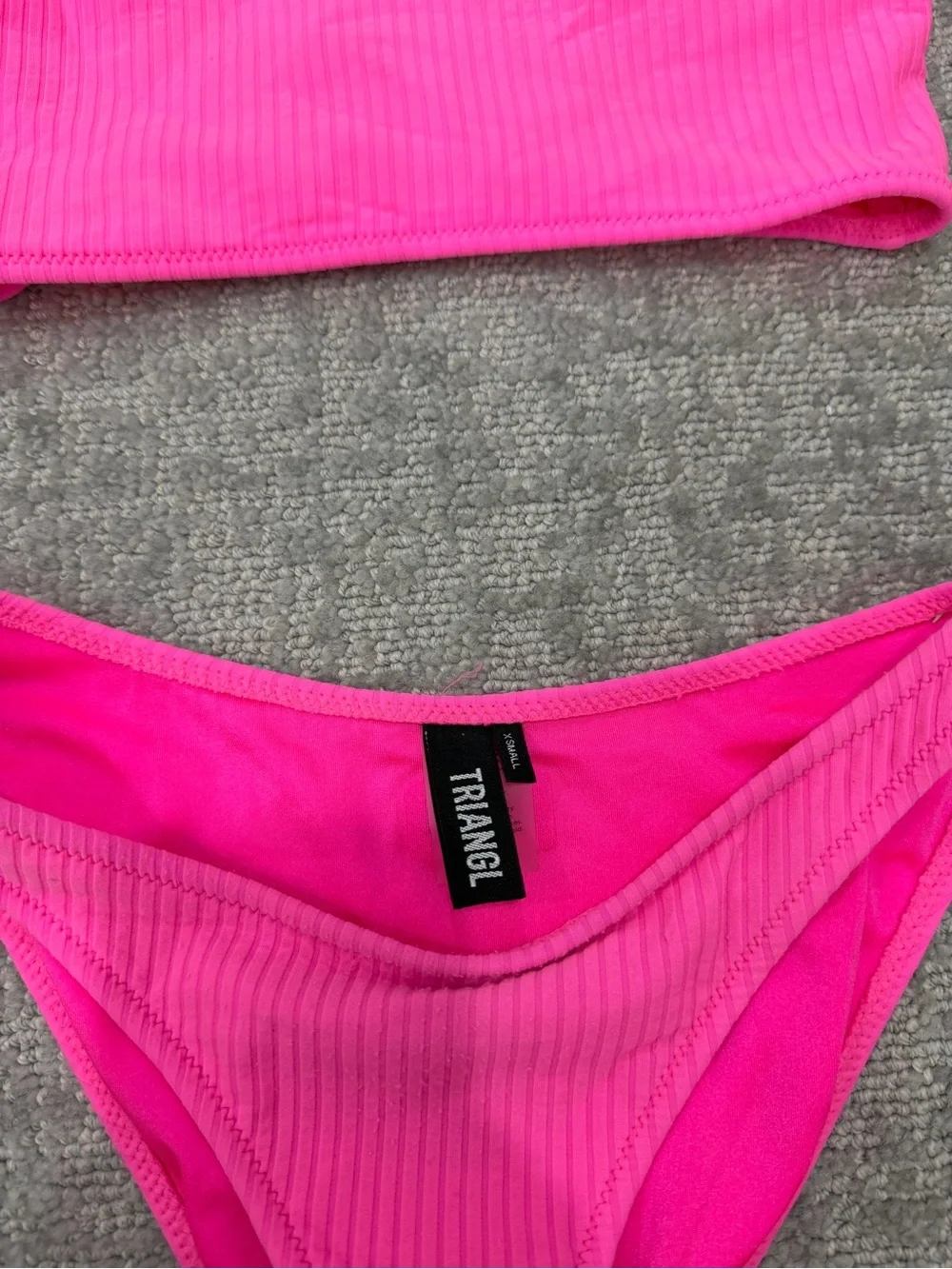 triangl swimwear Hot Pink Ribbed One-Shoulder Bikini Set with Pouch